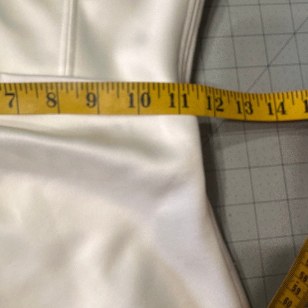 House of CB Omaria Corset Mini Dress SZXS Ivory Draped Satin Slit Back Cutout - Picture 12 of 13